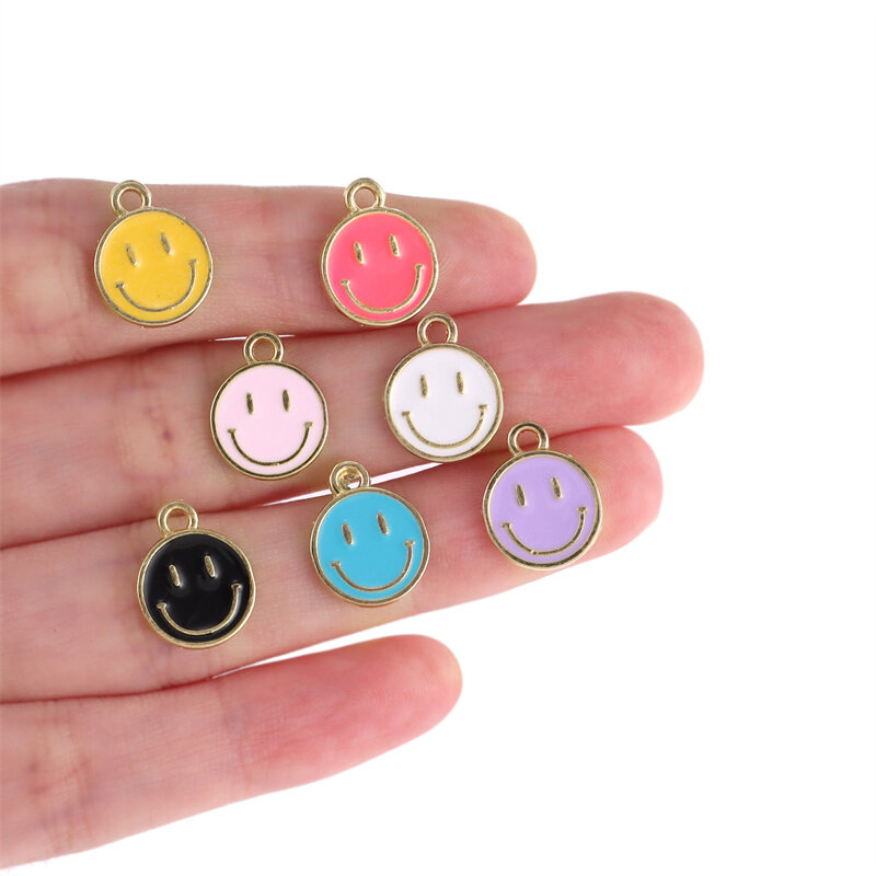 15pcs/lot Metal Smiley Charm Alloy Enamel Cute Smiling Face Pendant for Jewelry Making Diy Earring Necklaces Accessories 11x14mm