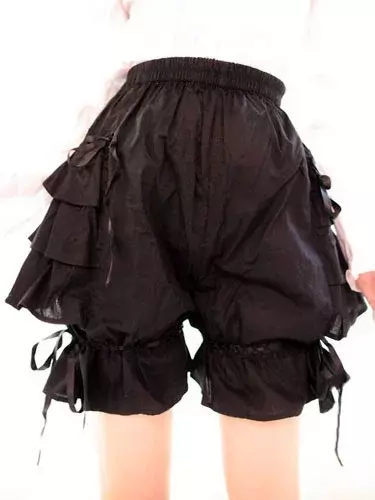 Sweet Black Pink Lolita Bloomers Layered Ruffles Bow Ribbon Cotton Lolita Shorts Lace Up Pants womens shorts