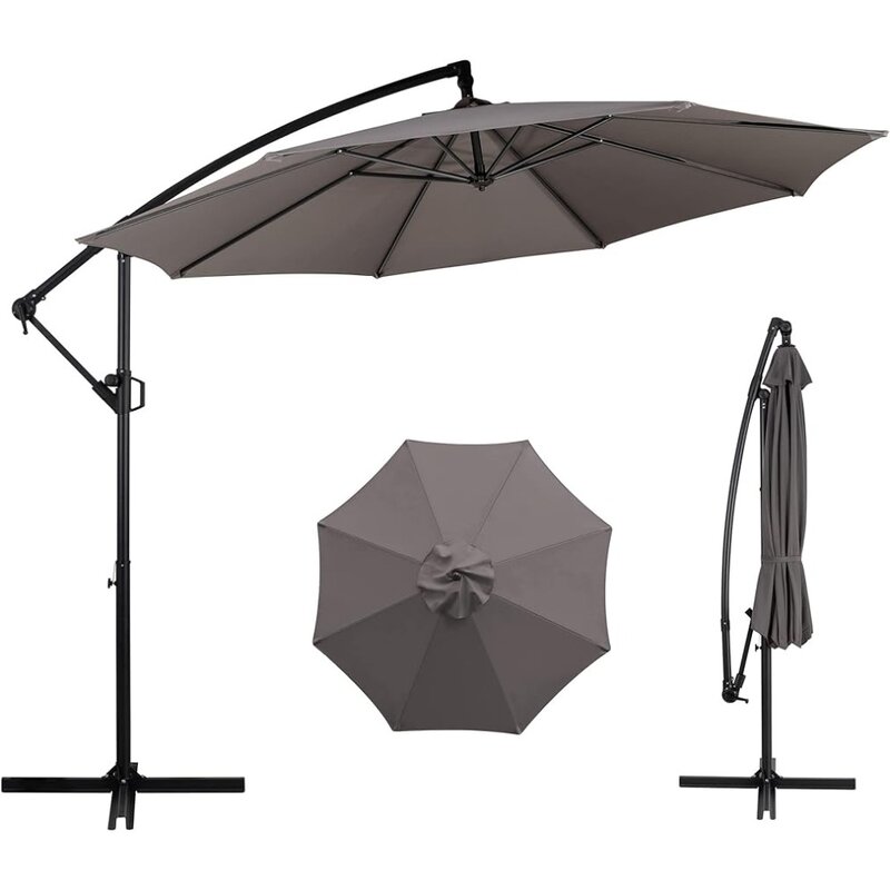 ShFit-Pátio Offset Guarda-chuva, Fácil Ajuste de Inclinação, Crank e Cross Base, Exterior Cantilever Pendurado Guarda-chuva, Cinza Escuro