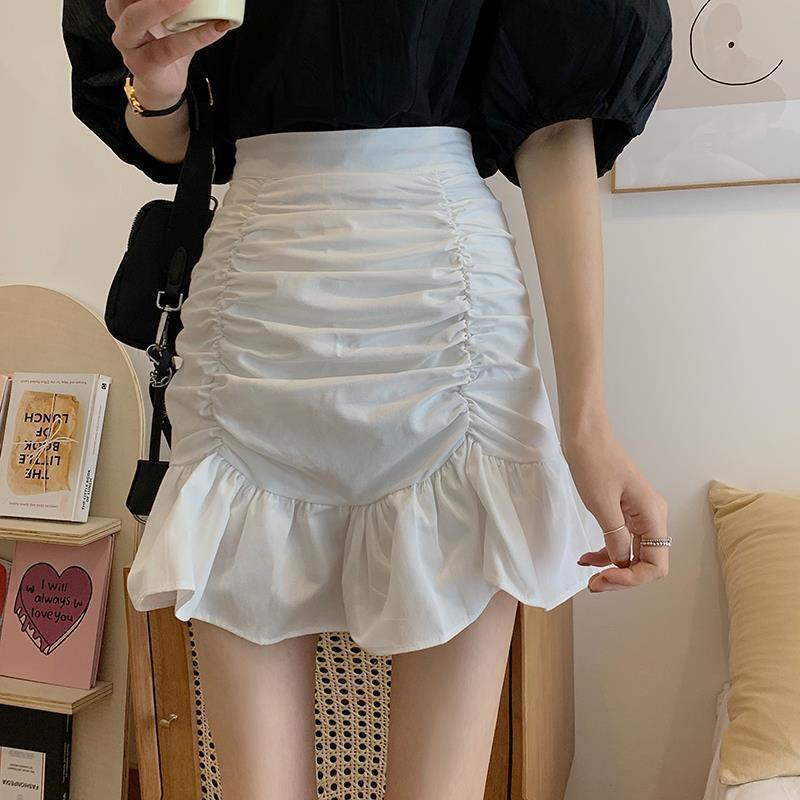 Deeptown-Mini jupe élégante à volants pour femmes, jupes courtes plissées, ligne A décontractée, monochromatique, mignon, basique, blanc, doux, sexy, style coréen