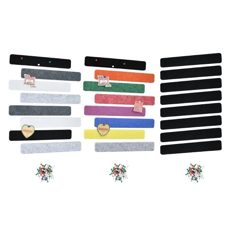 8 stks/set Vilt Pin Board Bar Strips Bulletin Board Strips met 30 Push Pins Home Office Memo Prikborden Gemakkelijk te