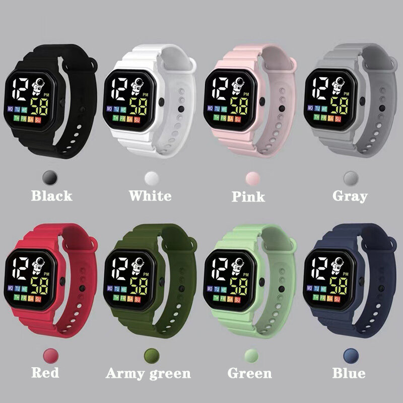 Детские умные светодиодные часы YIKAZE, цифровые наручные часы с датой, неделей, водонепроницаемые электронные спортивные часы, часы для мальчиков и девочек, для детей