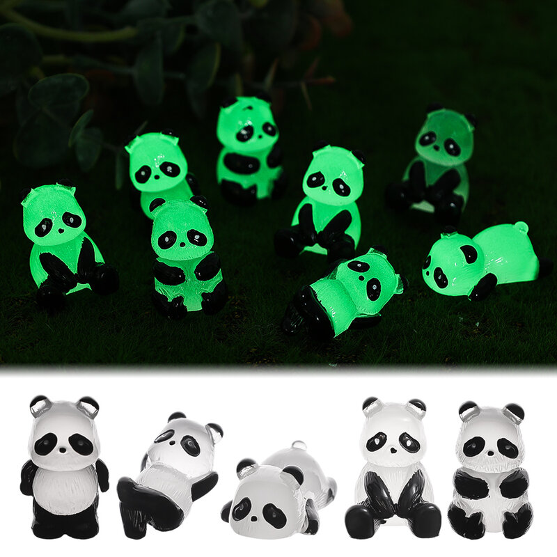 1-5 szt. Śliczne żywiczne Panda świecące w ciemności zabawki DIY ręcznie robione mikro element dekoracji krajobrazu wisiorki trójwymiarowe nocne dekoracje świetlne