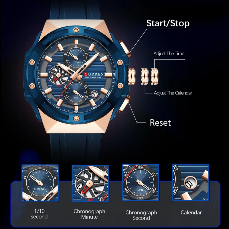 CURREN 8462 nuovi orologi da uomo Multi Functional Date cinturino in Silicone impermeabile Top sport moto orologio al quarzo per uomo