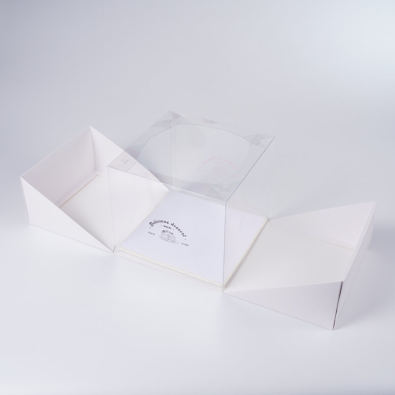 Cajas y tableros para pasteles con logotipo personalizado, cajas Redondas de Plástico con ventana, embalaje de lujo para pasteles