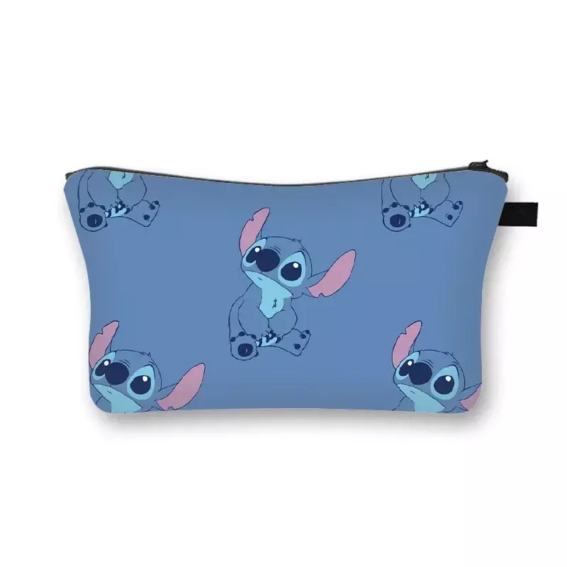 Disney Stitch tas riasan anak perempuan, tas penyimpanan portabel perlengkapan rias wajah berpergian motif kartun lucu, dompet koin ritsleting anak