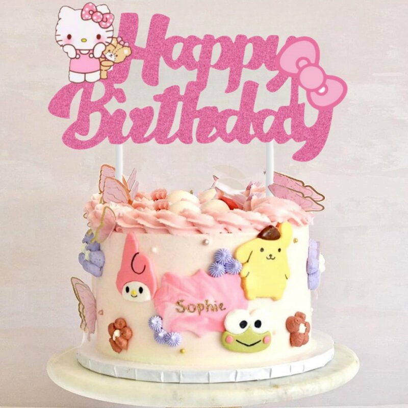 Акриловый торт Hello Kitty на день рождения, украшение для торта, кошка, украшение для торта, флаг для детского праздника, товары для выпечки «сделай сам», сувениры для девочек