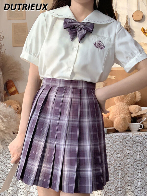 Rok pendek seragam JK gaya kampus Jepang rok Mini lucu manis baru musim panas rok Mini berlipat kotak-kotak pinggang tinggi liar anak perempuan
