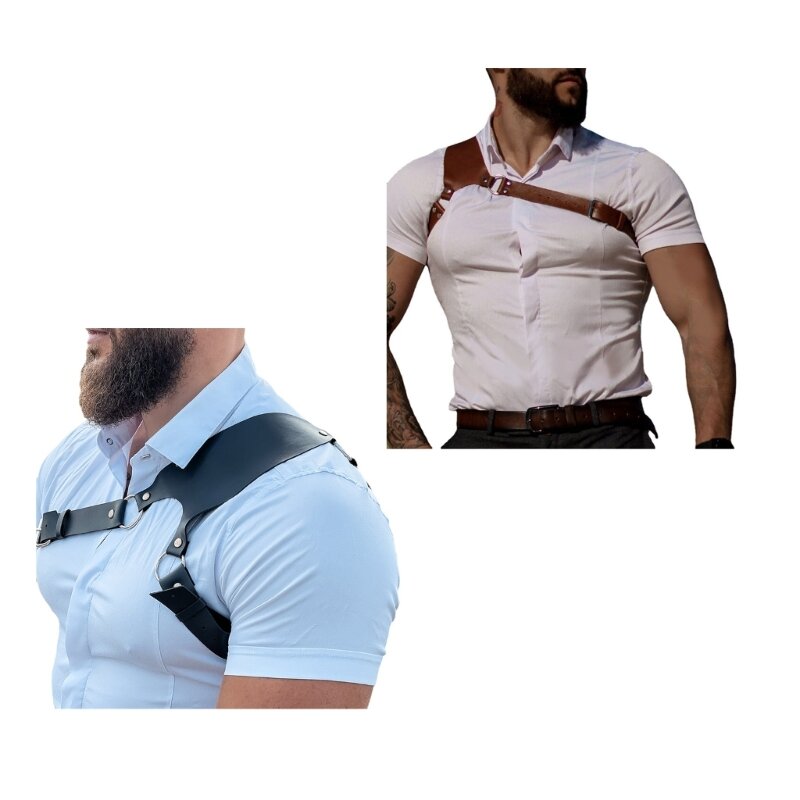 Imbracatura per corpo in pelle da uomo Cintura pettorale punk Cintura per imbracatura regolabile Accessori per costumi da
