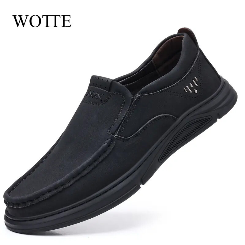 Zapatos informales de cuero para hombre, mocasines formales de marca, transpirables, sin cordones, Retro, talla grande 38-44