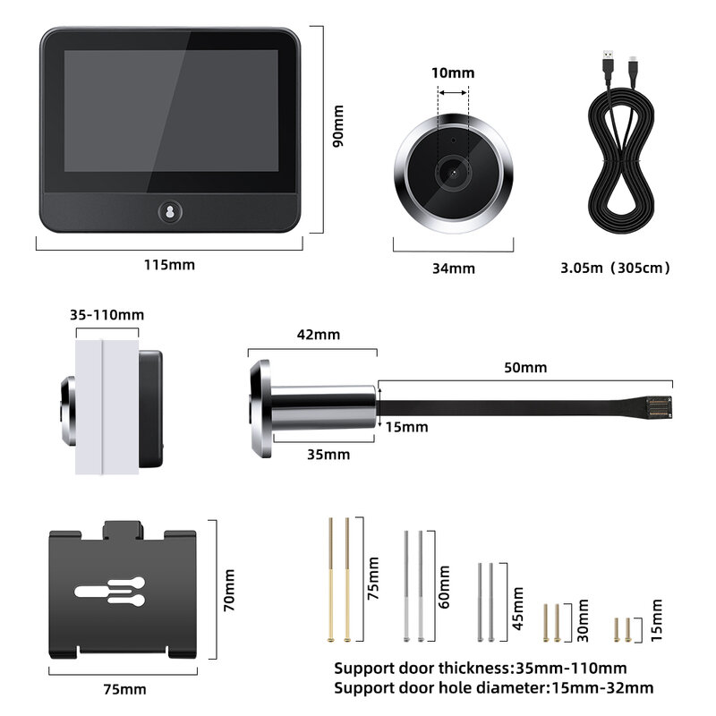 Camaroca-Smart Life Tuya 1080P WiFi Door Bell Eye, Caméra judas, Batterie 5000mAh, Radar, PIR, Détecteur de mouvement, Visionneuse numérique domestique