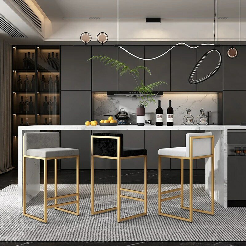Designer Luxury Bar Chairs Dining Gold Kitchen Black Bar Stools Counter Sillas Para Barra De Cocina Bar Table Chairs Set Mzy