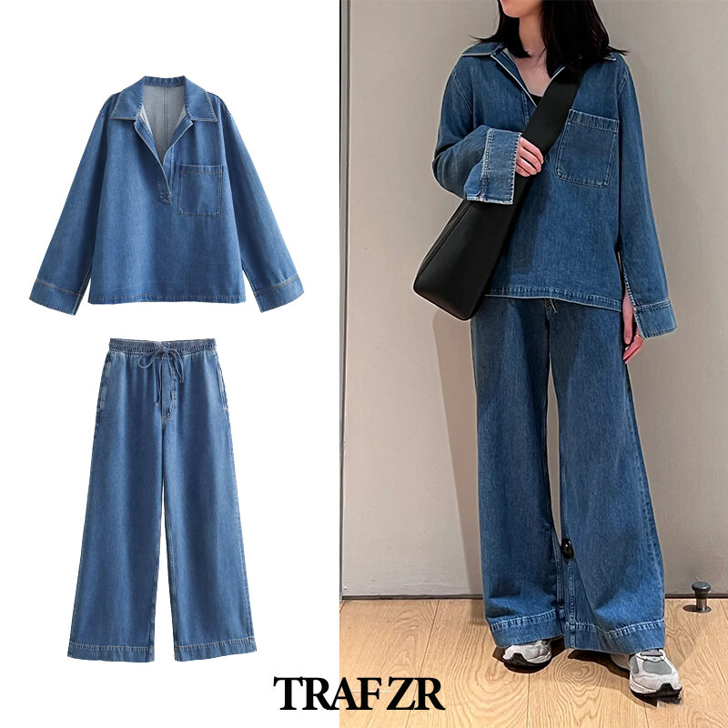TRAF ZR Demin Sets for Women 2 Pieces Groups of Pant Denim Jeans New in Matching Sets 2024 Y2k Women's Fashion Suits Pants Sets