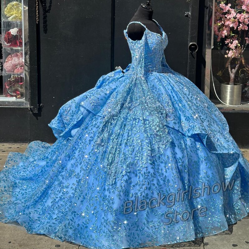 Vestidos De quinceañera azul 15, camisola De lujo con apliques De cristal, vestido De novia con volantes y cuentas, 2024, 2024