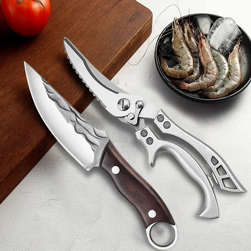 Couteau de cuisine et ciseaux de cuisine avec couvercle