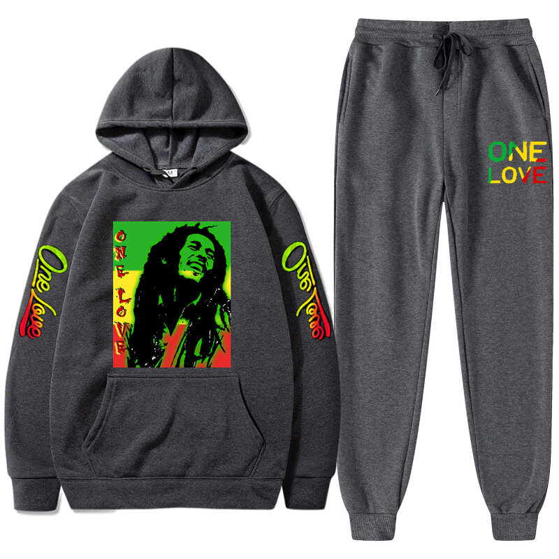 Männer/Damen Hoodie Bob Marley Legend Reggae Eine Liebe Druck Sweatshirt Winter Mode Casual Tops Langarm + hosen Anzug Kleidung