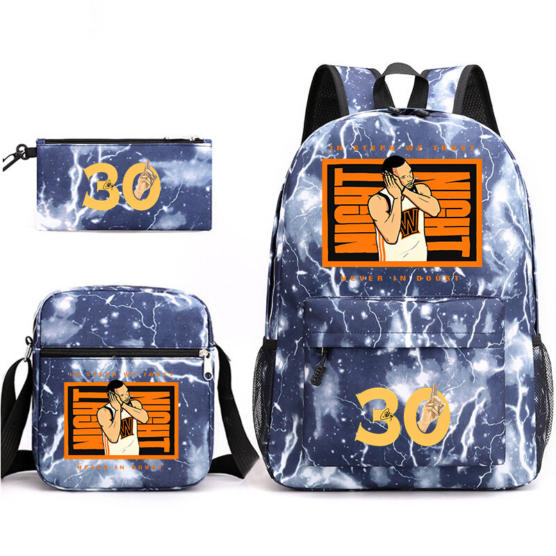 curry avatar print campus student school bag 3-piece set youth backpack pencil bag single shoulder bag set