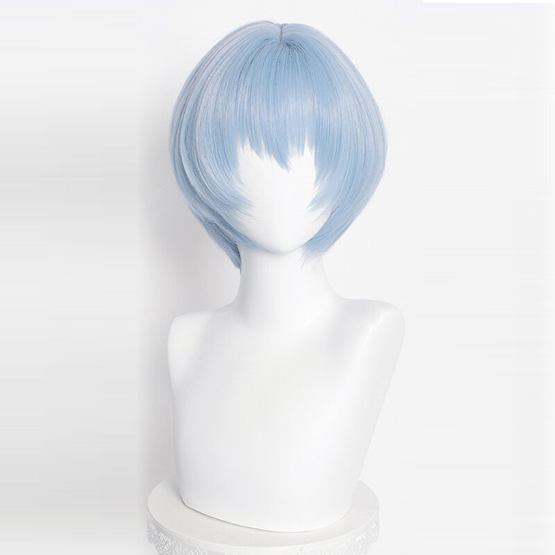 OligAyanami Rei Cosplay Perruque, Cheveux Bouclés Bleu Cyan, Anime, Degré de Chaleur, Perruques de ixd'Halloween, Bonnet