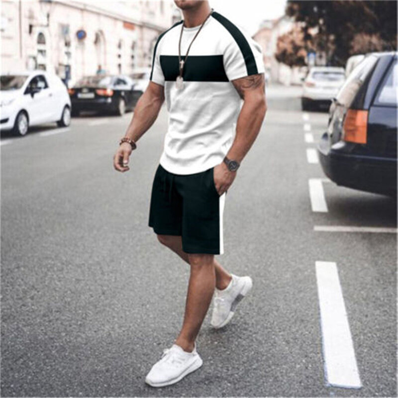 Neue Sommer Herren Casual Fashion bequeme Sporta nzug 2-teiliges Set Street Wear einfaches Muster Rundhals ausschnitt Kurzarm mit Shorts