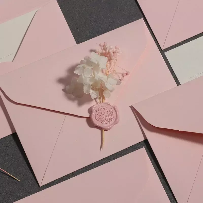 5pcs Romantic Pink Envelopes European Style DIY Wedding Party Invitations Card Cover Korean Stationery Kawaii Wax Stamp Stickers