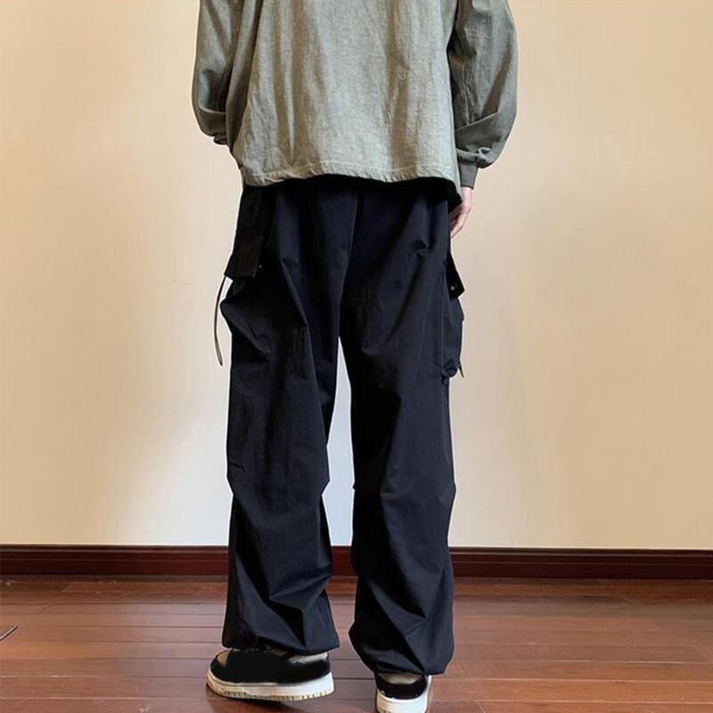 Pantalones Cargo de cintura elástica para hombre, pantalones con múltiples bolsillos, tela transpirable, diseño de pierna ancha para deportes diarios, estilo callejero