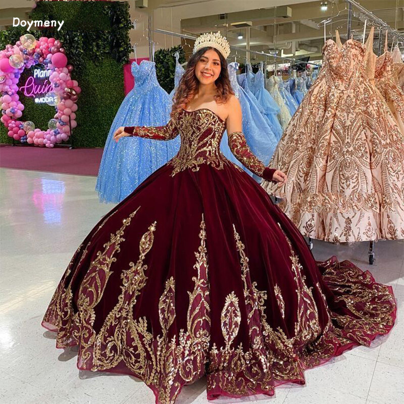 Doymeny Velvet Quinceanera Dress Sweetheart Appliques lunghezza del pavimento abito da ballo abito da festa speciale vestidos de 15 quinceasenera