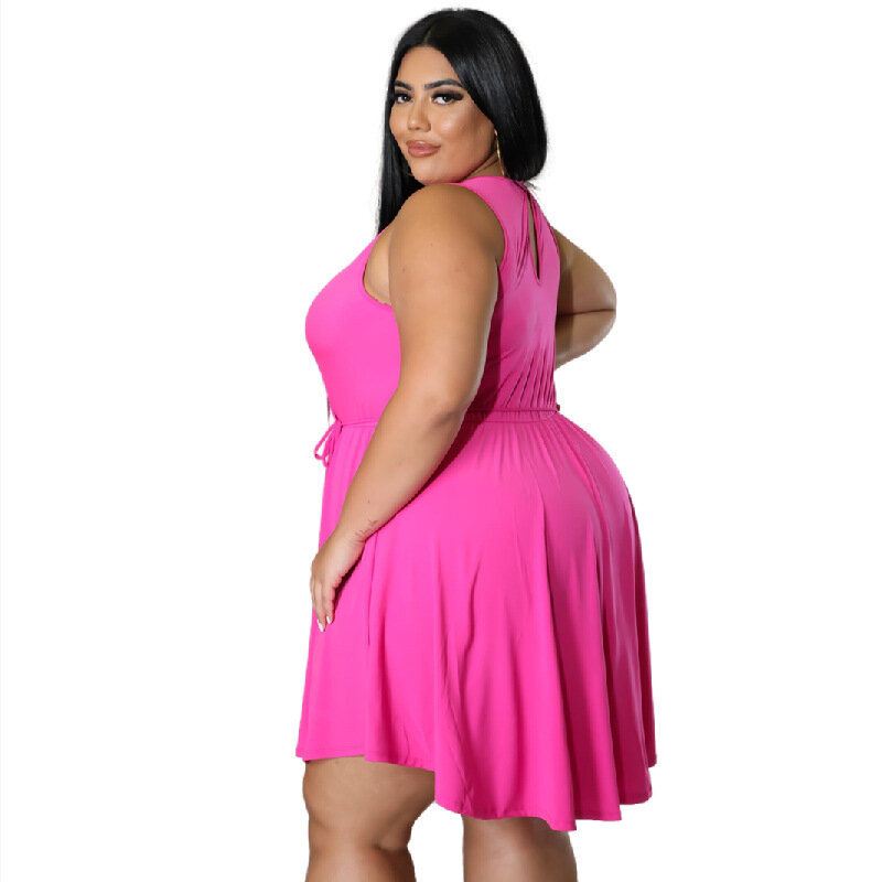 WSFEC XL-5XL Dresses for Women 2023 Summer Plus Size Clothing Solid Simple Sleeveless Bandage Wild Sexy Mini Dress Dropshipping