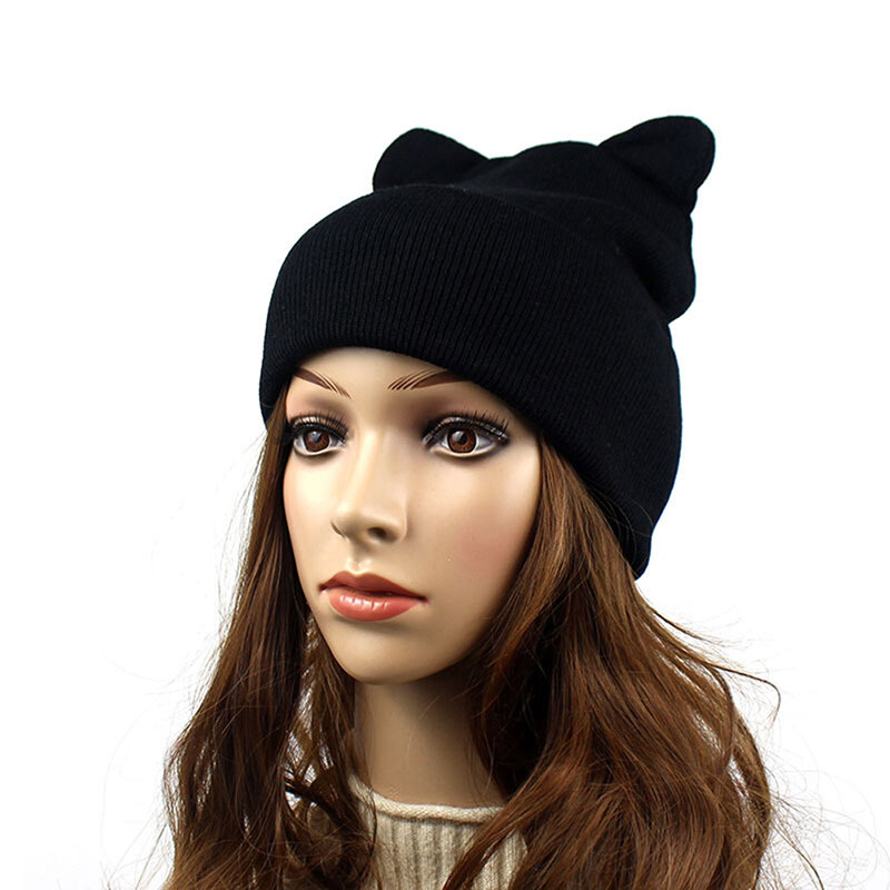 사랑스러운 따뜻한 겨울 캐주얼 스컬리 비니 모자, 핫 패션 디자인 양모 모자, 회색 흰색 귀여운 고양이 귀 니트 모자, 1PC