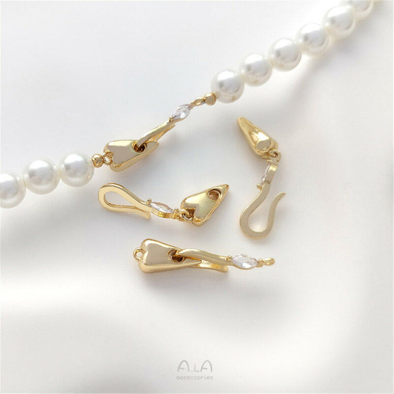 14K Gold Peach, Heart-shaped Fish Hook Buckle, Pearl Hook, OT Clasp, Bracelet Necklace Connection, Finishing DIY Jewelry Buckle