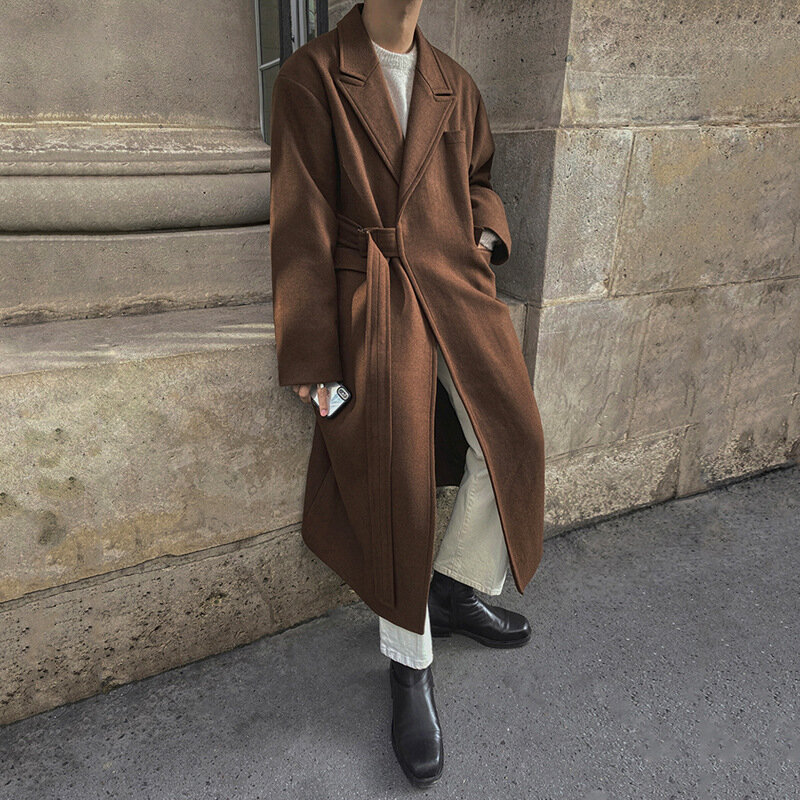Manteau en tweed double pour homme, manteau mi-long, version coréenne épaisse, tendance adt, automne et hiver