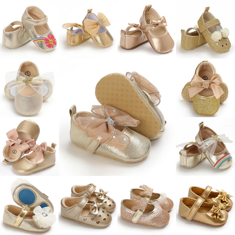 0-18M Cute Spring neonato Golden Baby Shoes antiscivolo Cloth Bottom Girl Shoes elegante traspirante Casual Baby First Walking Shoes