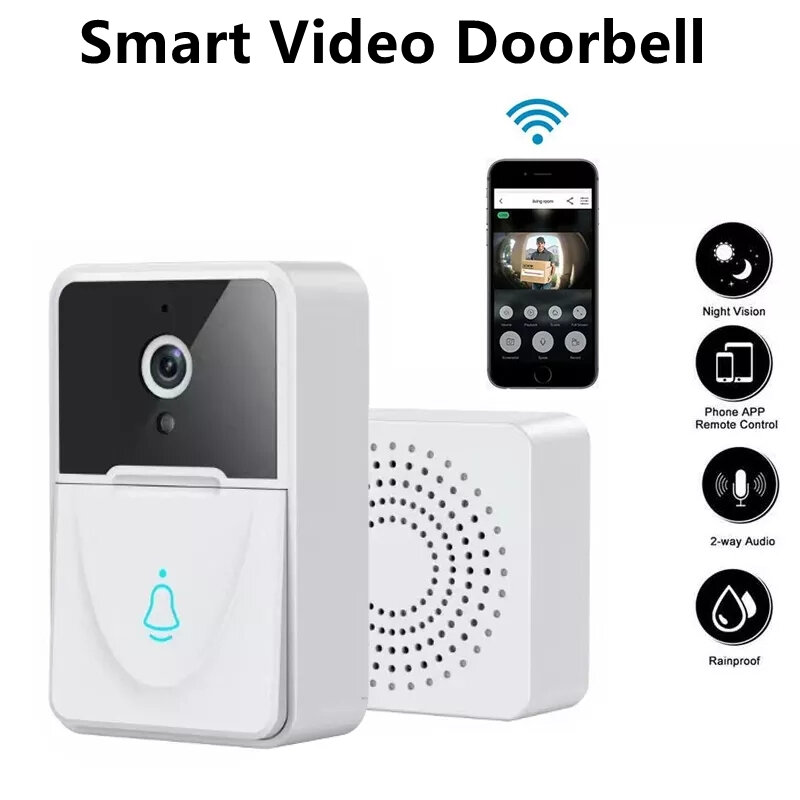 Cámara de timbre con vídeo WiFi, intercomunicador de visión nocturna, Monitor de seguridad para el hogar, alarma al aire libre, vídeo de anillo inteligente
