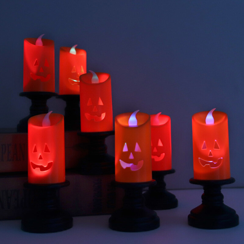 Lampu lilin Halloween, lampu lilin LED dekorasi rumah, lampu lilin labu, alat peraga pesta Halloween bahagia, lampu ornamen