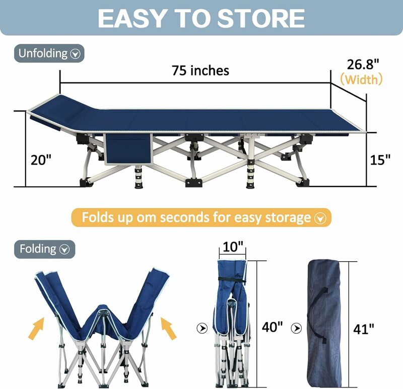 Cot, Camping Cot with Thick Pad,Cots,Camping Bed Folding Cot 450LB Comfortable Double Layer Oxford Heavy Duty Carry Bag