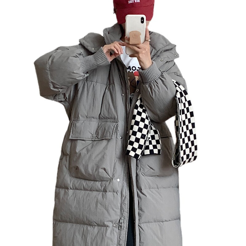 여성용 후드 화이트 덕 다운 코트, 두꺼운 단색, 따뜻한 여성 다운 오버코트, 겨울 신상 패션