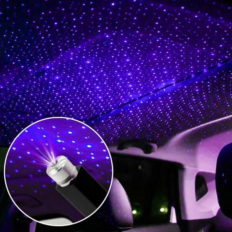 Proyector de luz de coche USB, luz de inundación romántica, luz nocturna LED ajustable, luz de ambiente de galaxia, luz de decoración Interior de coche