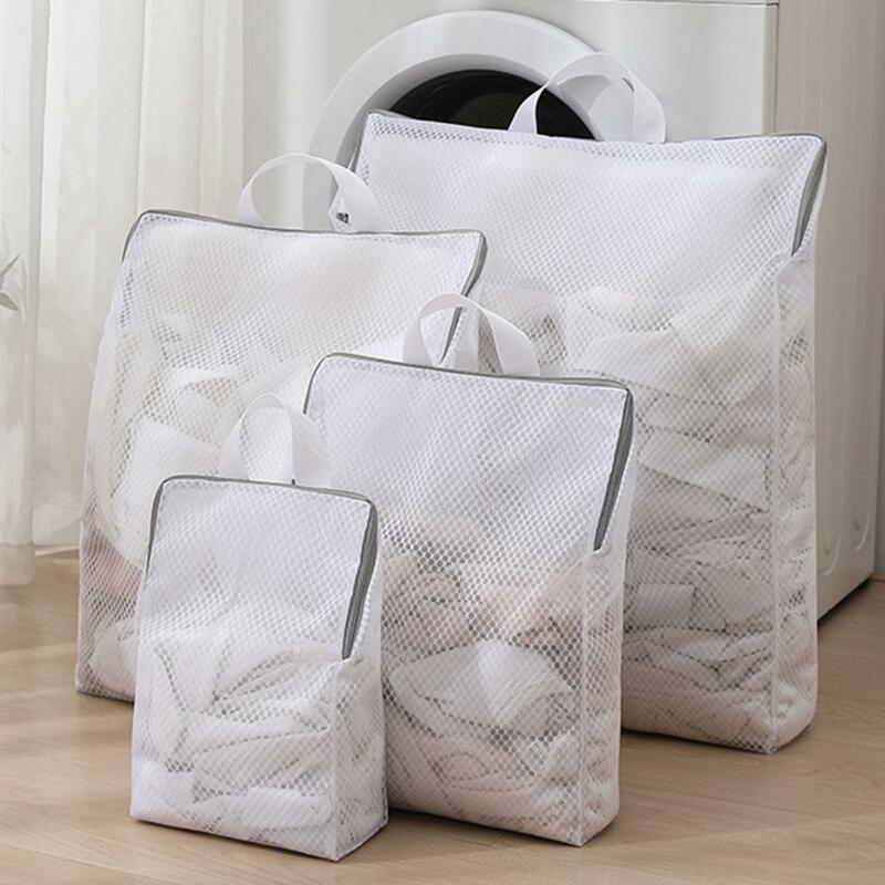 Mesh Washing Bag with Handle Large Capacity Foldable Zippered Underwear Clothes Mesh Laundry Bag Travel Garment Pouch