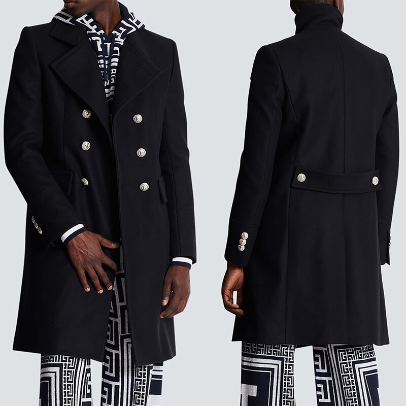 Cappotto lungo classico per uomo tinta unita sposo indossare Slim Fit lana frangivento doppio petto cappotto invernale giacca da lavoro solo