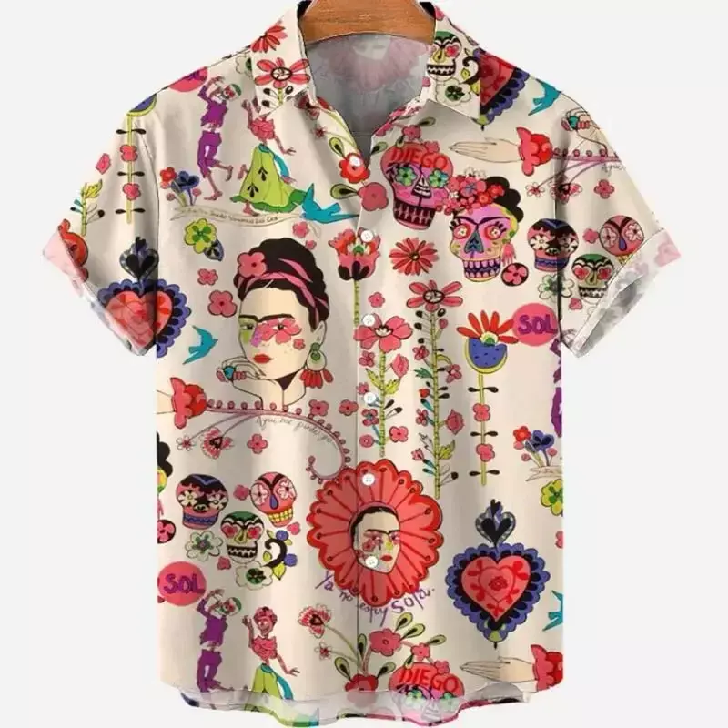 Camisas florais havaianas masculinas de manga curta, 3D roupas de personagens de férias, moda social, roupas vintage elegantes, luxo casual