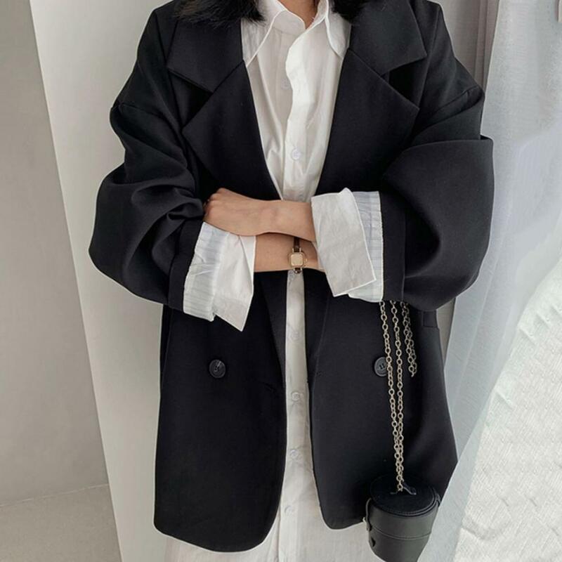Blazer skin-touch feminino chique, casaco monocromático de lapela, mangas compridas, estilo básico, escritório, outono, inverno