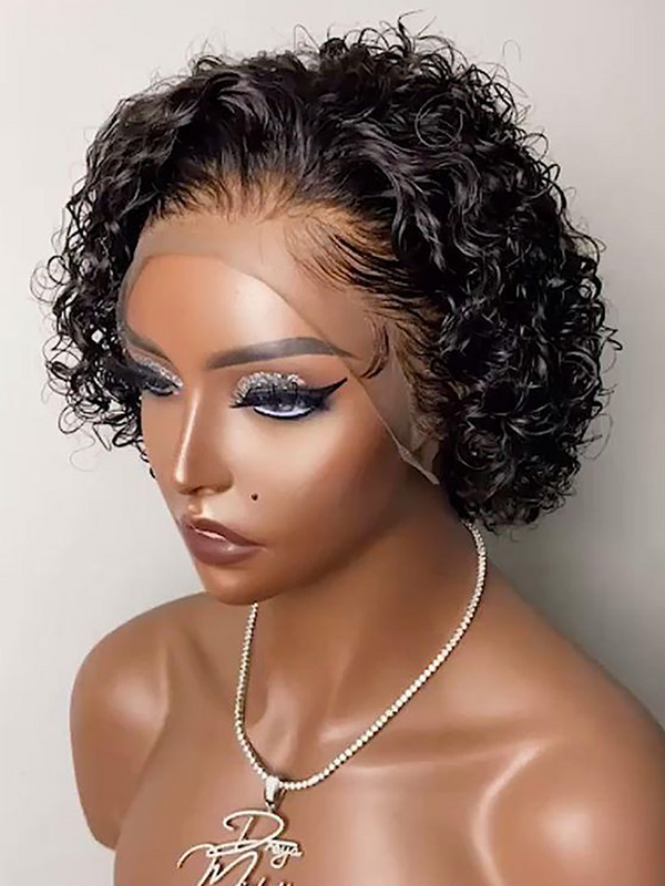 Perruque Bob Lace Front Wig naturelle courte, cheveux humains, coupe Pixie, 13x1, pour femmes africaines