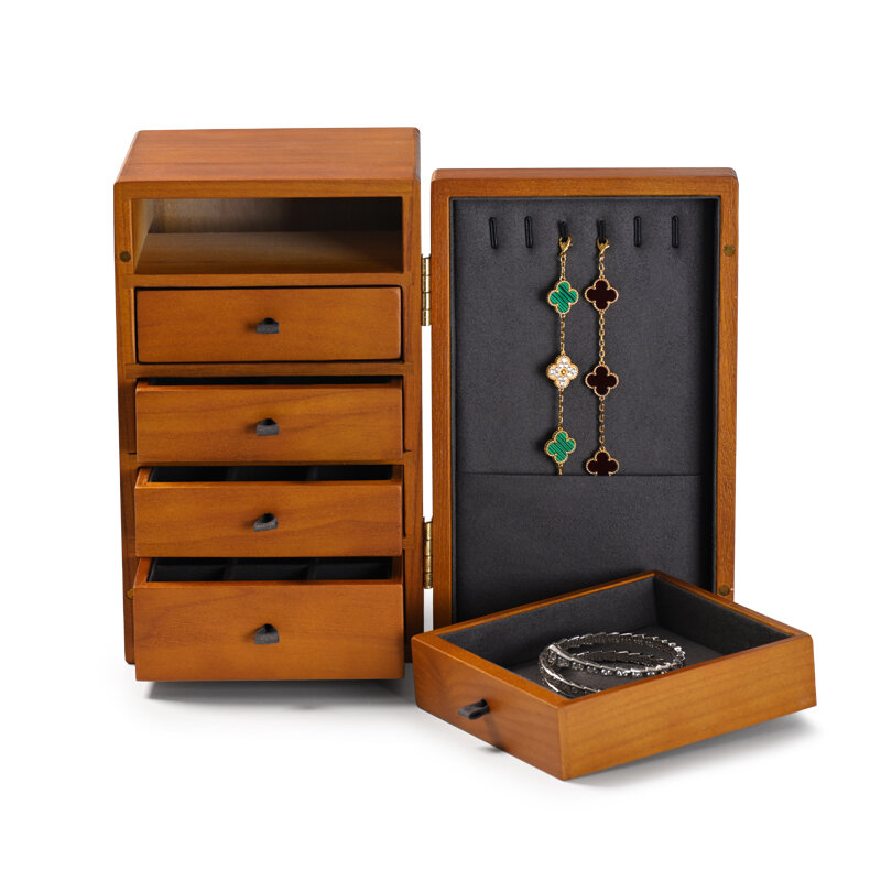 Oirlv Organizer do szuflad na biżuterię 5-warstwowy szuflada drewniana biżuteria pudełko typu Organizer pyłoszczelna szuflada na Organizer biżuterii Solidwood