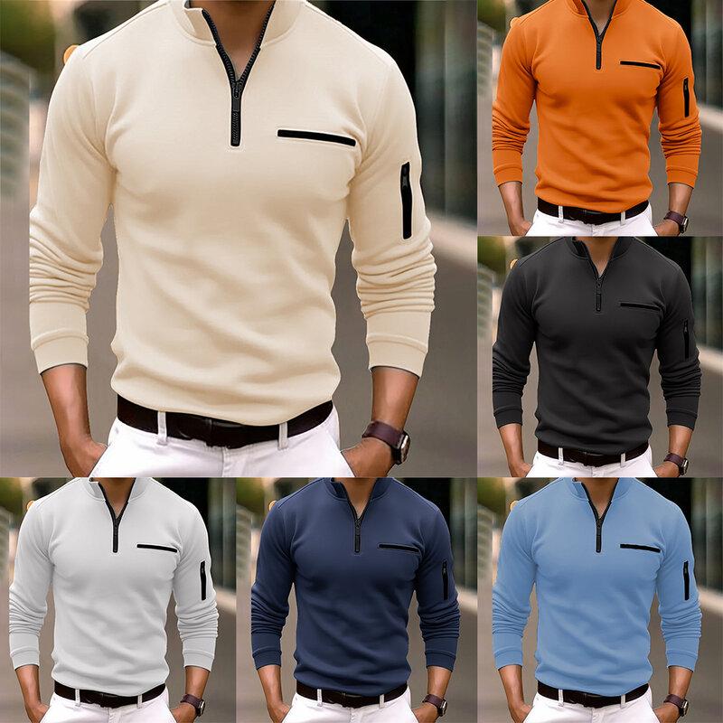 Jersey de manga larga para hombre, ropa masculina de negocios, informal, clásica, cómoda, diaria, de fácil cuidado, Color sólido, otoño y primavera