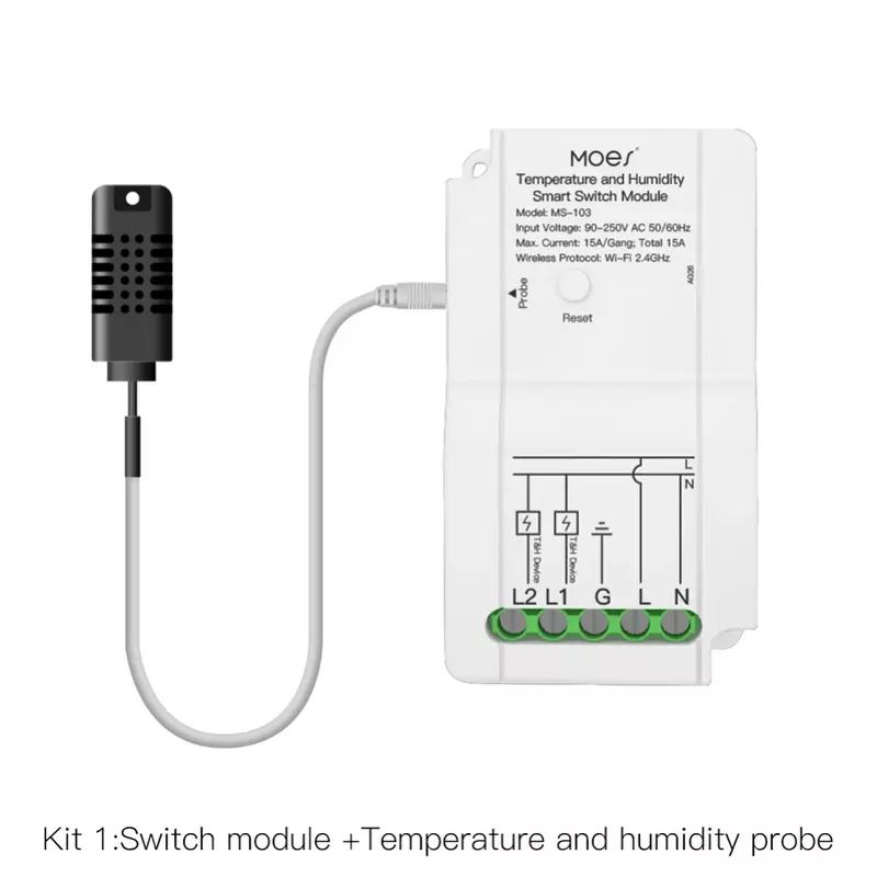リモートコントロールスイッチ,スマート自動化リレーモジュール,alexaおよびGoogleHomeと互換性のある温度と湿度センサー