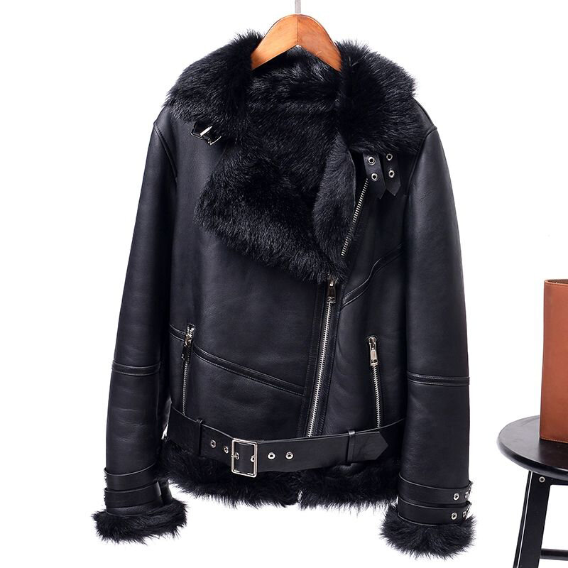 Manteau en fourrure de laine en cuir véritable pour femmes, vêtements de moto pour jeunes, vêtements d'hiver, nouveau, 2023