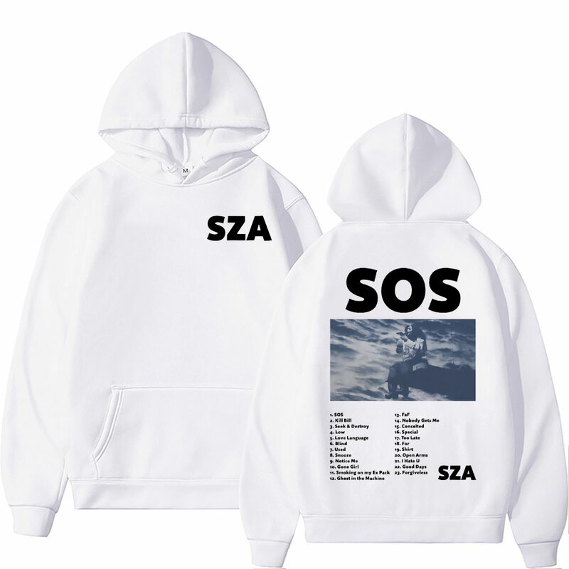 Sudadera con capucha para hombre y mujer, suéter de gran tamaño con estampado gráfico de álbum de rapero SZA SOS, estilo Hip Hop, ropa de calle Vintage, Unisex