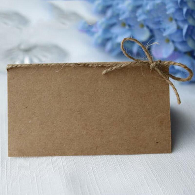 50pcs Kraft Paper Blank Place Name Card Rustic Wedding Table Card with Twine Bow