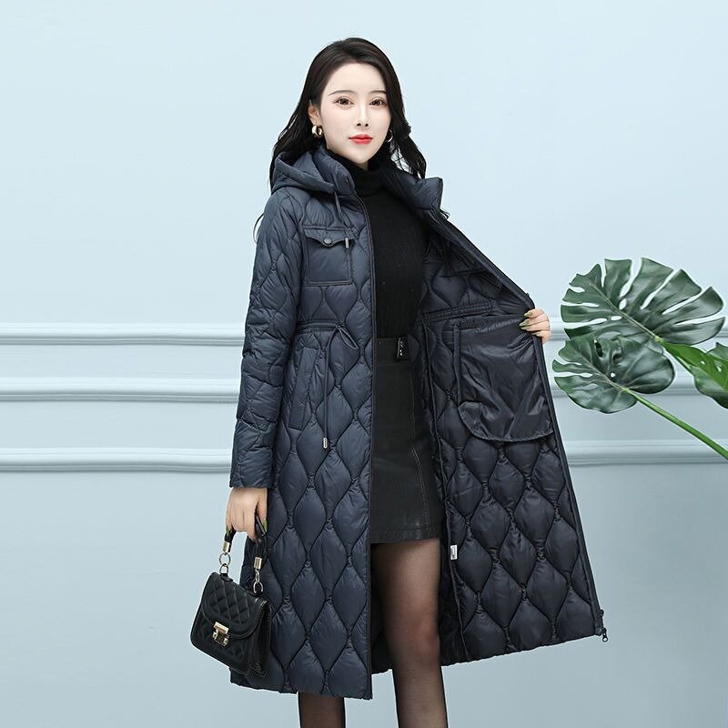 Casaco de algodão feminino de comprimento médio, casaco de inverno, Parkas slim fit, outwear filanderismo, casaco com capuz, nova versão, 2023