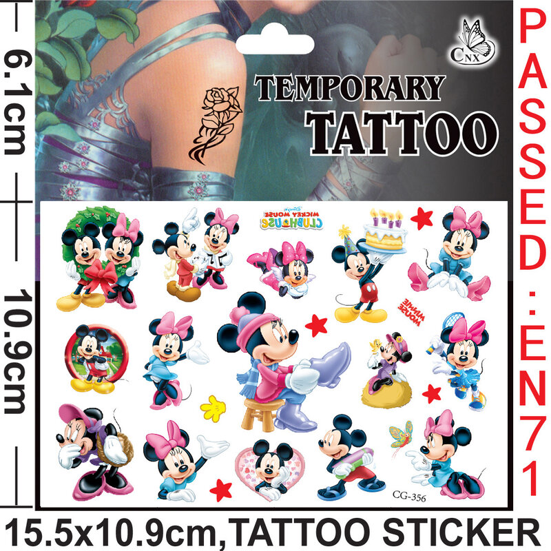 1 Stuks Disney Mickey Minnie Mouse Kinderen Tattoo Sticker Anime Figuur Cartoon Meisjes Verjaardagscadeau Body Art Waterdichte Tattoo Stickers