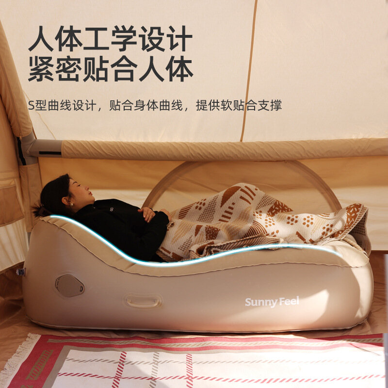 كنبة قابلة للنفخ للتخييم في الهواء الطلق محمولة منزلية لشخص واحد سرير قابل للنفخ أوتوماتيكيًا
